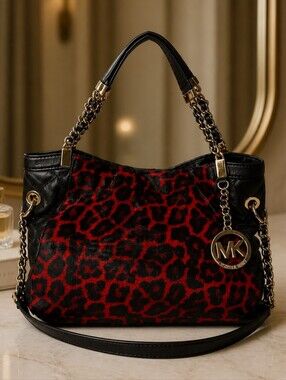 MICHAEL KORS Calf Hair & Leather Leopard Print Shoulder Bag
